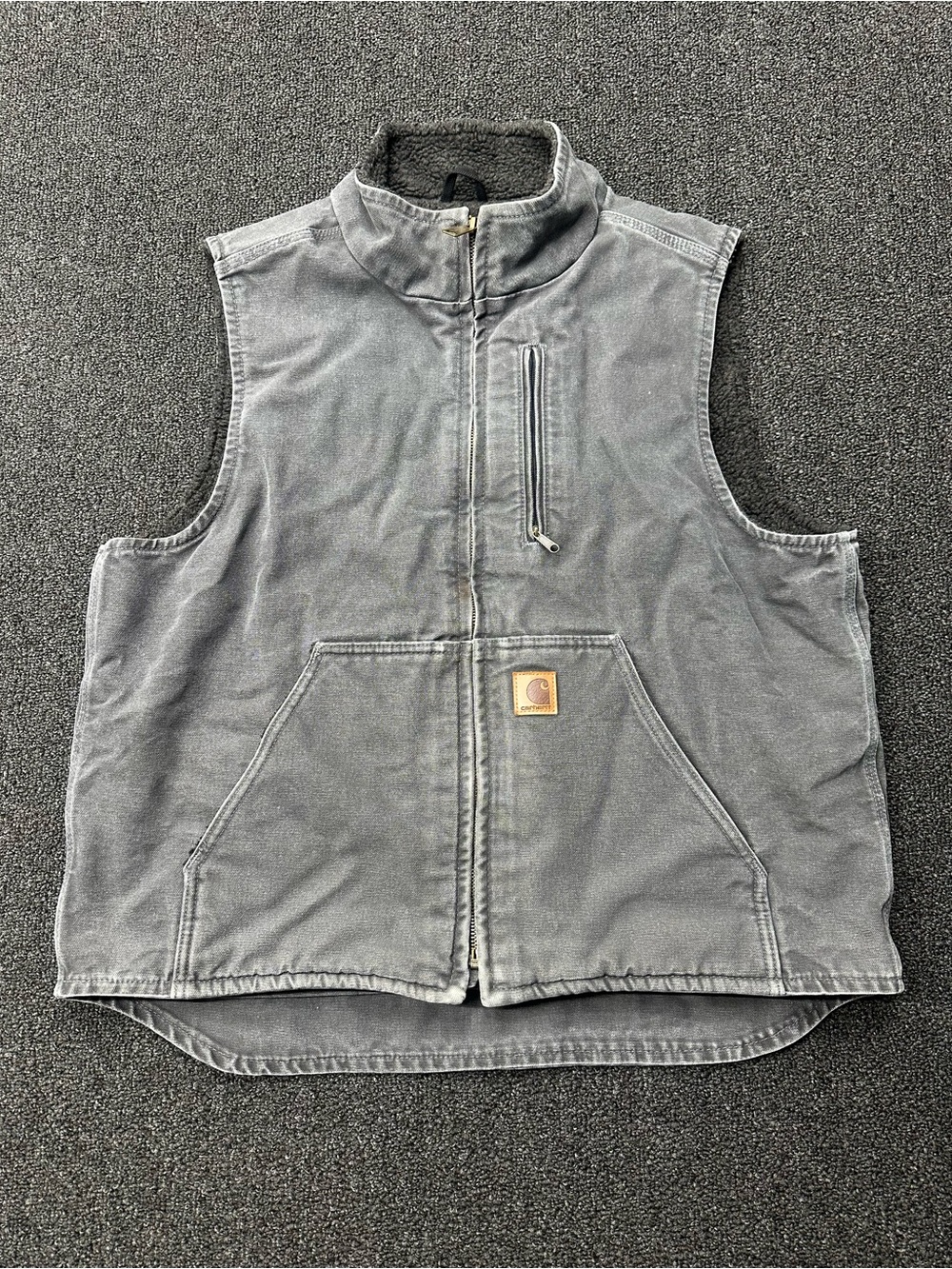 Carhartt Vest Mens L Gray Canvas Sherpa Lined Full Zip Workwear V33 GVL